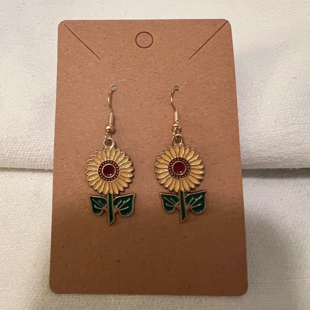 Sunflower Dangle Earrings - Gold and Green NWT - Picture 3 of 4